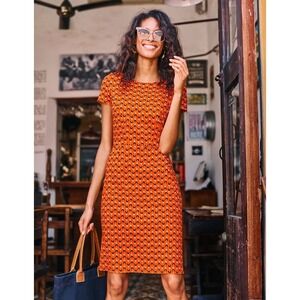 Boden Phoebe Jersey Dress Size 14 Orange Tulip Preppy Chic Colorful Comfy Office